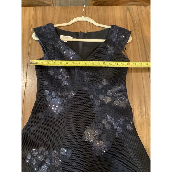 rickie freeman teri jon a line navy sleeveless floral sequin applique dress 2 - Picture 8 of 13